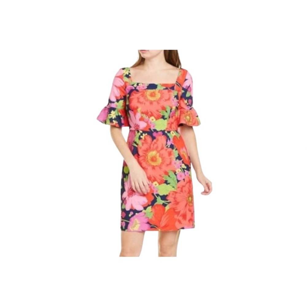 Trina Turk “Kanan” Floral Print Dress with Ruffle Sleeves